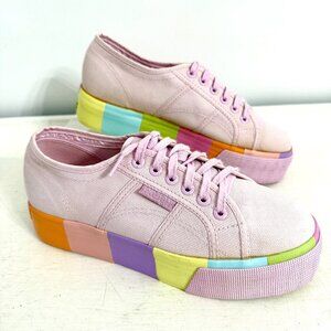 Superga Fantasia Pink Rainbow Platform Sneakers, Women’s Size EU 39 / US 6.5